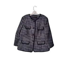 Talbots Women's Tweed Blazer Jacket Navy Blue Gray Plaid Petite Size‎ 16